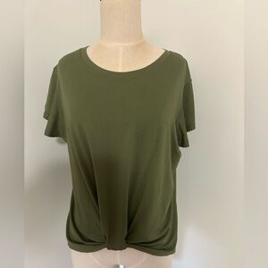 Olive green, Just be… pullover top with front knot.  Angel sleeves. NWT